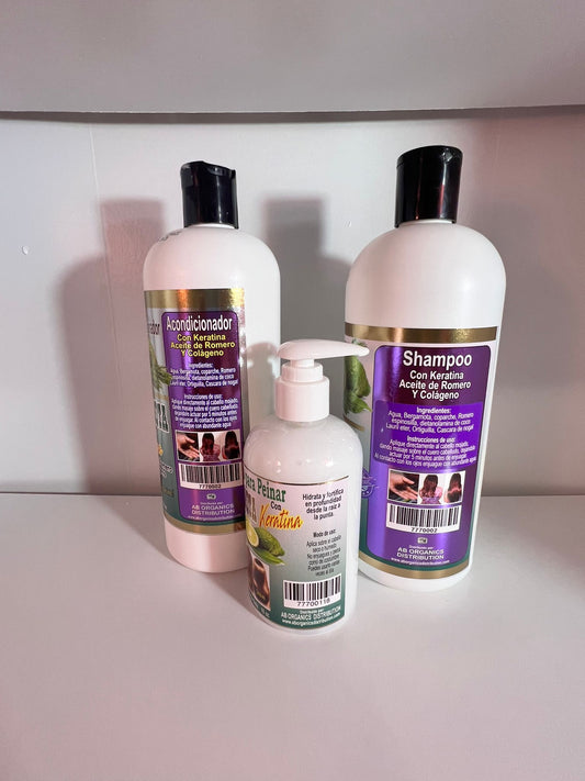 Bergamot Hair Care Set with Keratin, Rosemary Oil, and Collagen, Minoxidil-Free, SET DE BERGAMOTA CON KERATINA, ACEITE DE ROMERO Y COLAGENO LIBRE DE MINOXIDIL