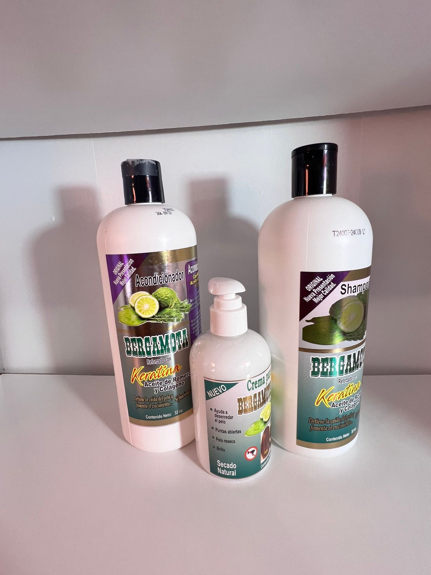 Bergamot Hair Care Set with Keratin, Rosemary Oil, and Collagen, Minoxidil-Free, SET DE BERGAMOTA CON KERATINA, ACEITE DE ROMERO Y COLAGENO LIBRE DE MINOXIDIL