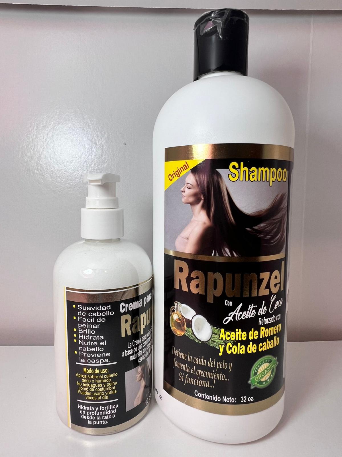 RAPUNZEL SHAMPOO AND STYLING CREAM WITH COCONUT, ROSEMARY AND HORSETAIL, SET OF 2 PRODUCTS, CHAMPU Y CREMA PARA PEINAR RAPUNZEL CON COCO, ROMERO Y COLA DE CABALLO, SET DE 2 PRODUCTOS