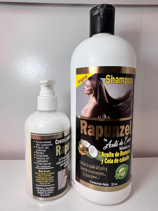 RAPUNZEL SHAMPOO AND STYLING CREAM WITH COCONUT, ROSEMARY AND HORSETAIL, SET OF 2 PRODUCTS, CHAMPU Y CREMA PARA PEINAR RAPUNZEL CON COCO, ROMERO Y COLA DE CABALLO, SET DE 2 PRODUCTOS