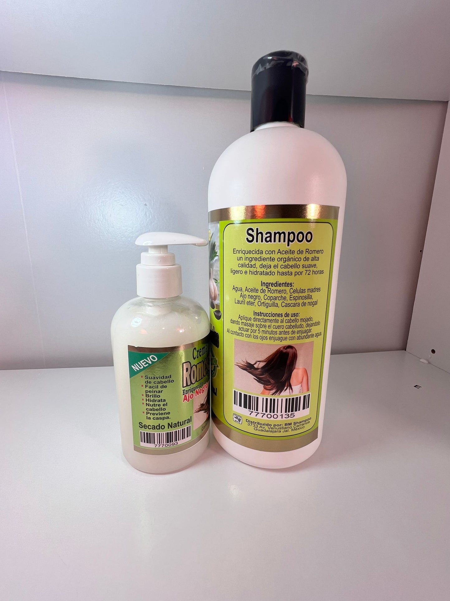 Romero - Black Garlic Hair Care Set, 32 oz shampoo and 16 oz styling cream, natural growth formula, Romero - Set de cuidado del cabello con ajo negro, champú de 32 onzas y crema de peinado de 16 onzas, fórmula de crecimiento natural