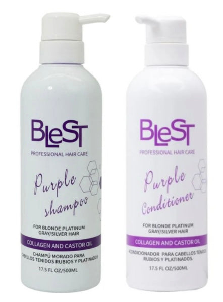 BLeST Purple Shampoo and Conditioner Set, Professional Hair Care with Collagen and Castor Oil, For Blonde Platinum Gray Silver Hair, 17.5 Fl Oz/500ml