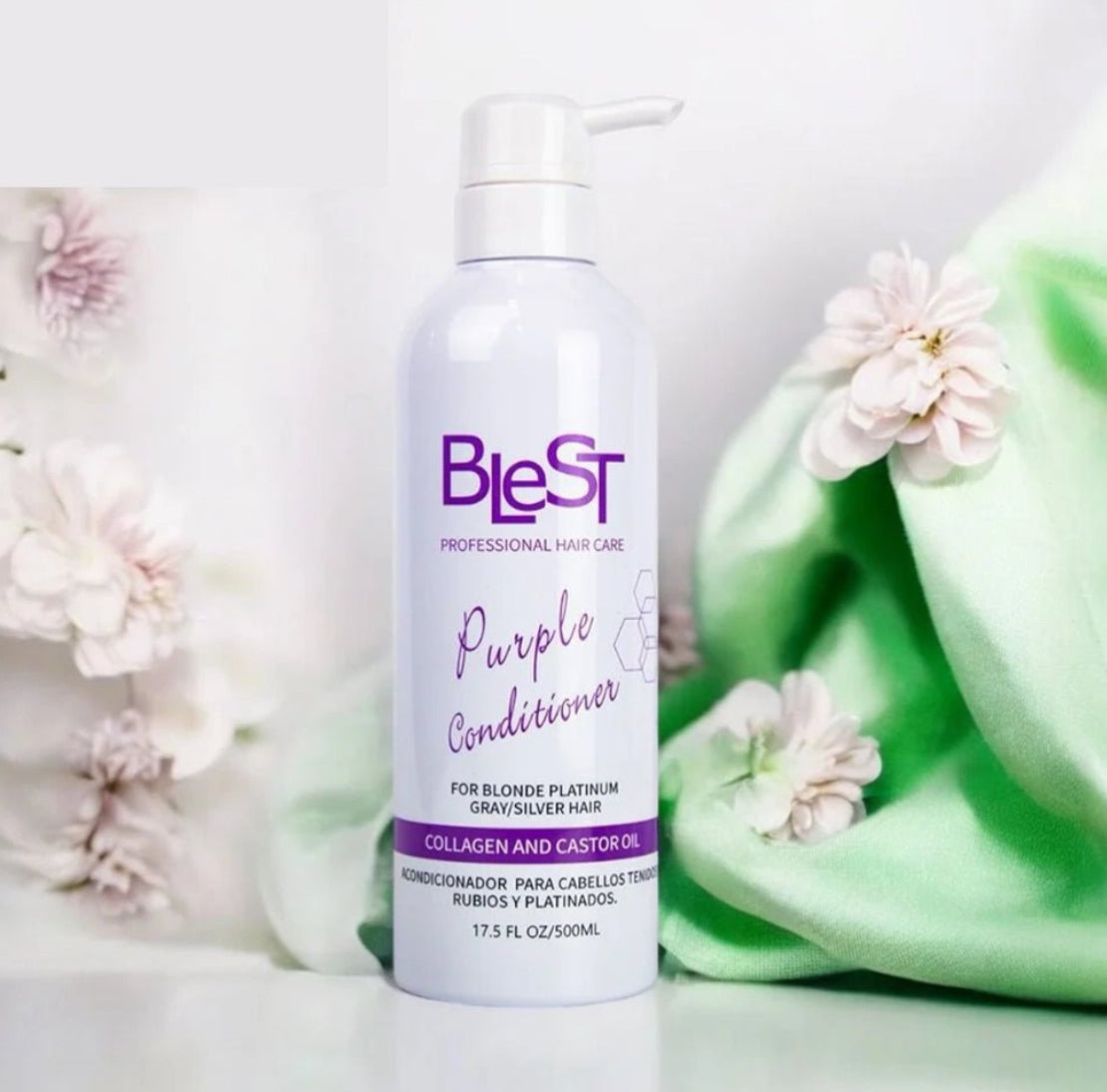 BLeST Purple Shampoo and Conditioner Set, Professional Hair Care with Collagen and Castor Oil, For Blonde Platinum Gray Silver Hair, 17.5 Fl Oz/500ml