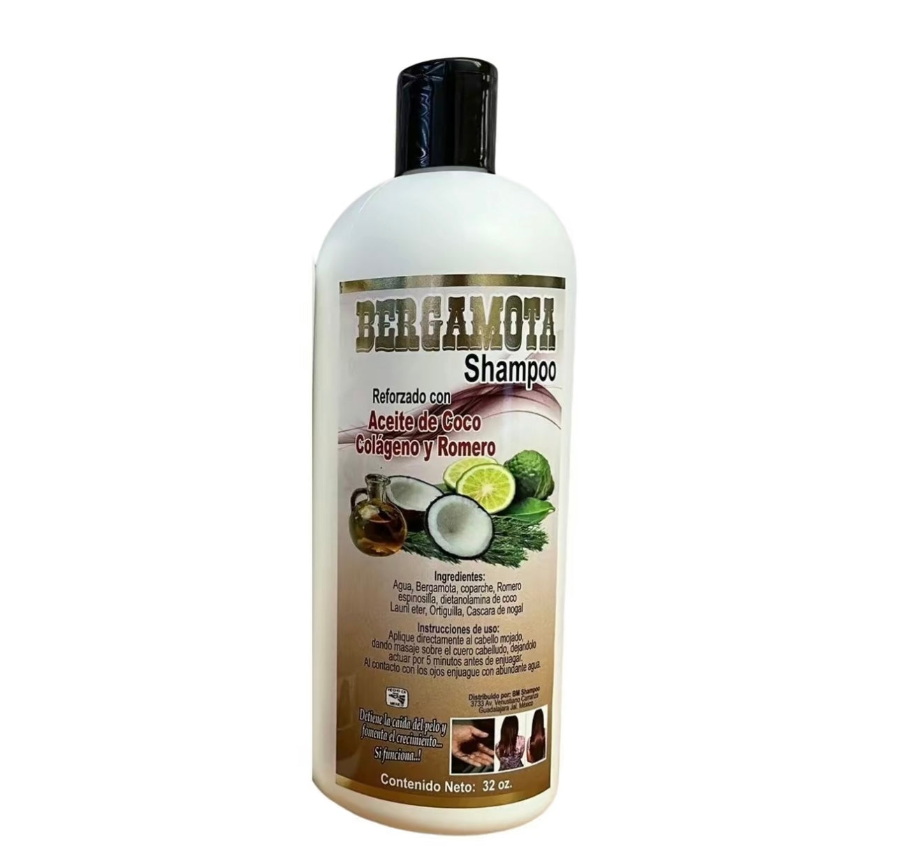 SHAMPOO DE BERGAMOTA, ACEITE DE COCO, ￼COLÁGENO Y ROMERO